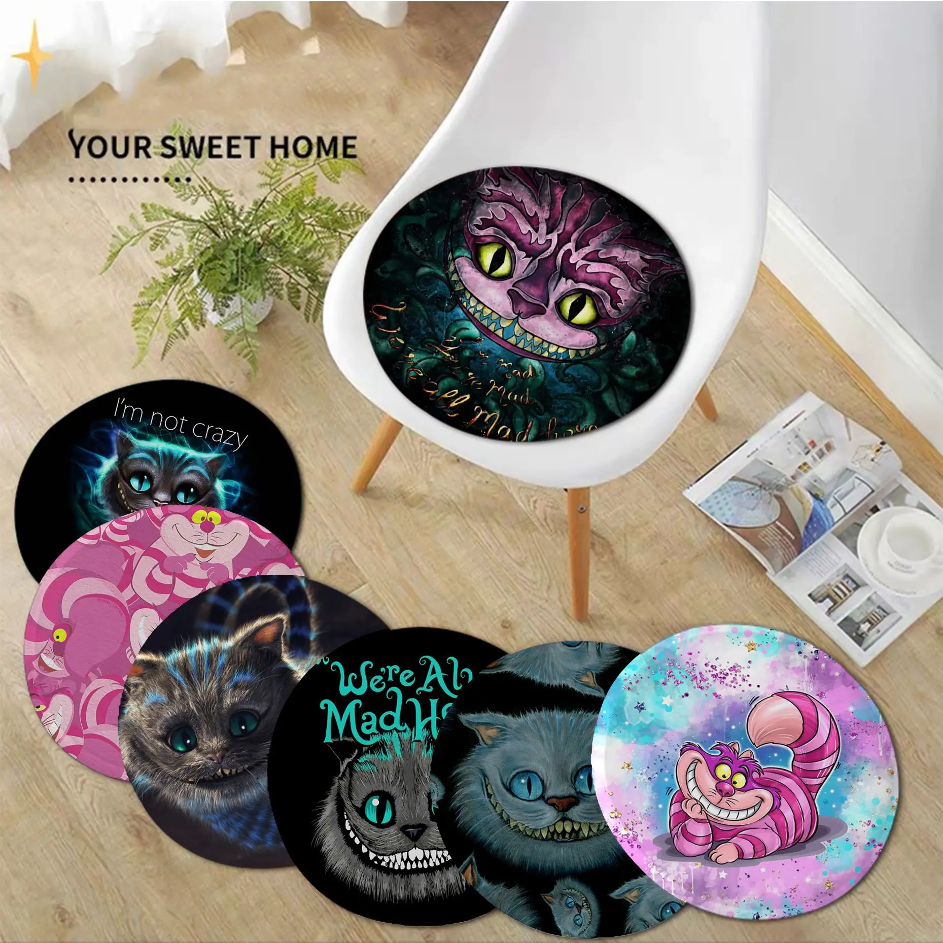 

Disney Alice Cheshire Cat Modern Minimalist Style Dining Chair Cushion Circular Decoration Seat For Office Desk Buttocks Pad