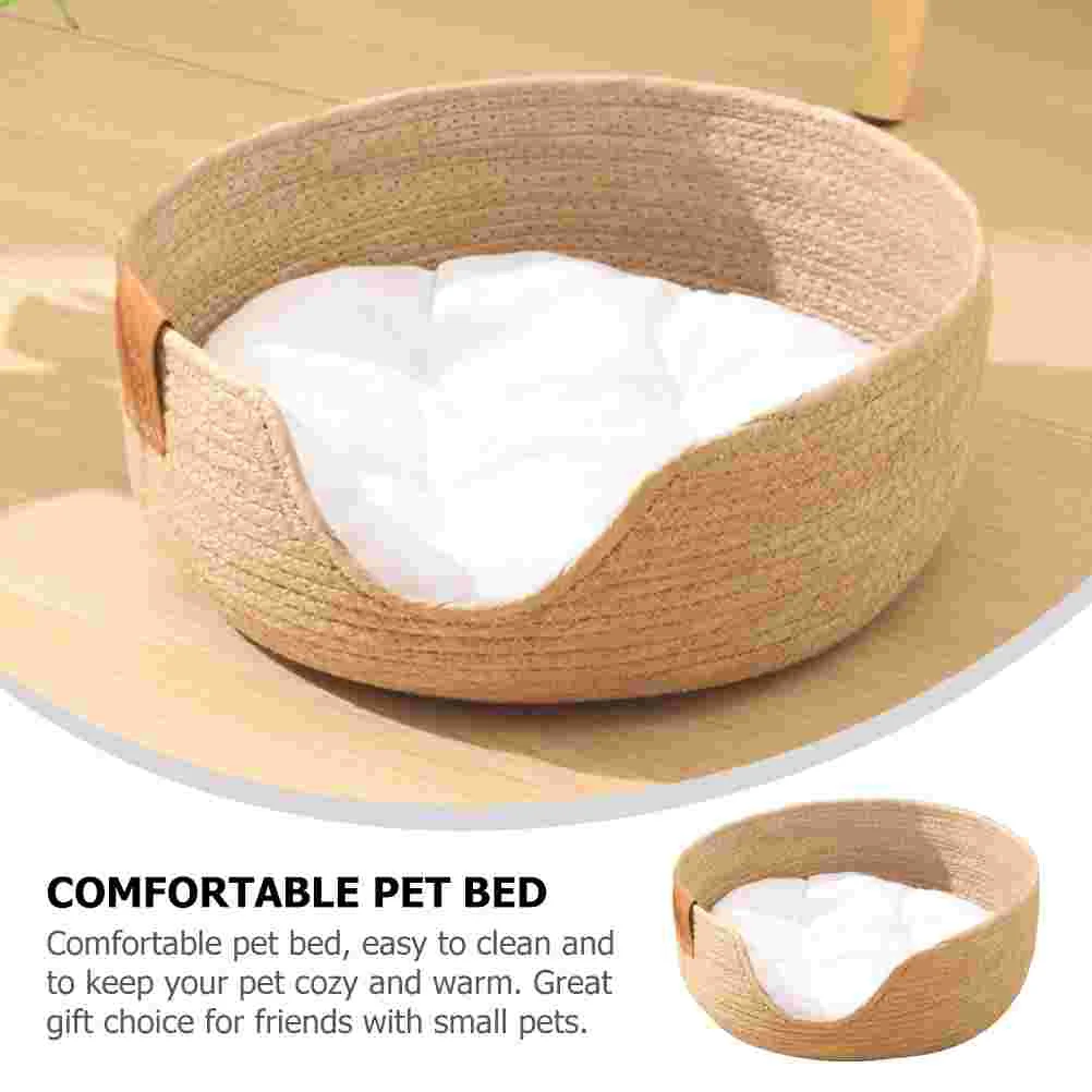 Соломенное гнездо удобные кровати для кошек собак тканый котенок сна с хлопковым