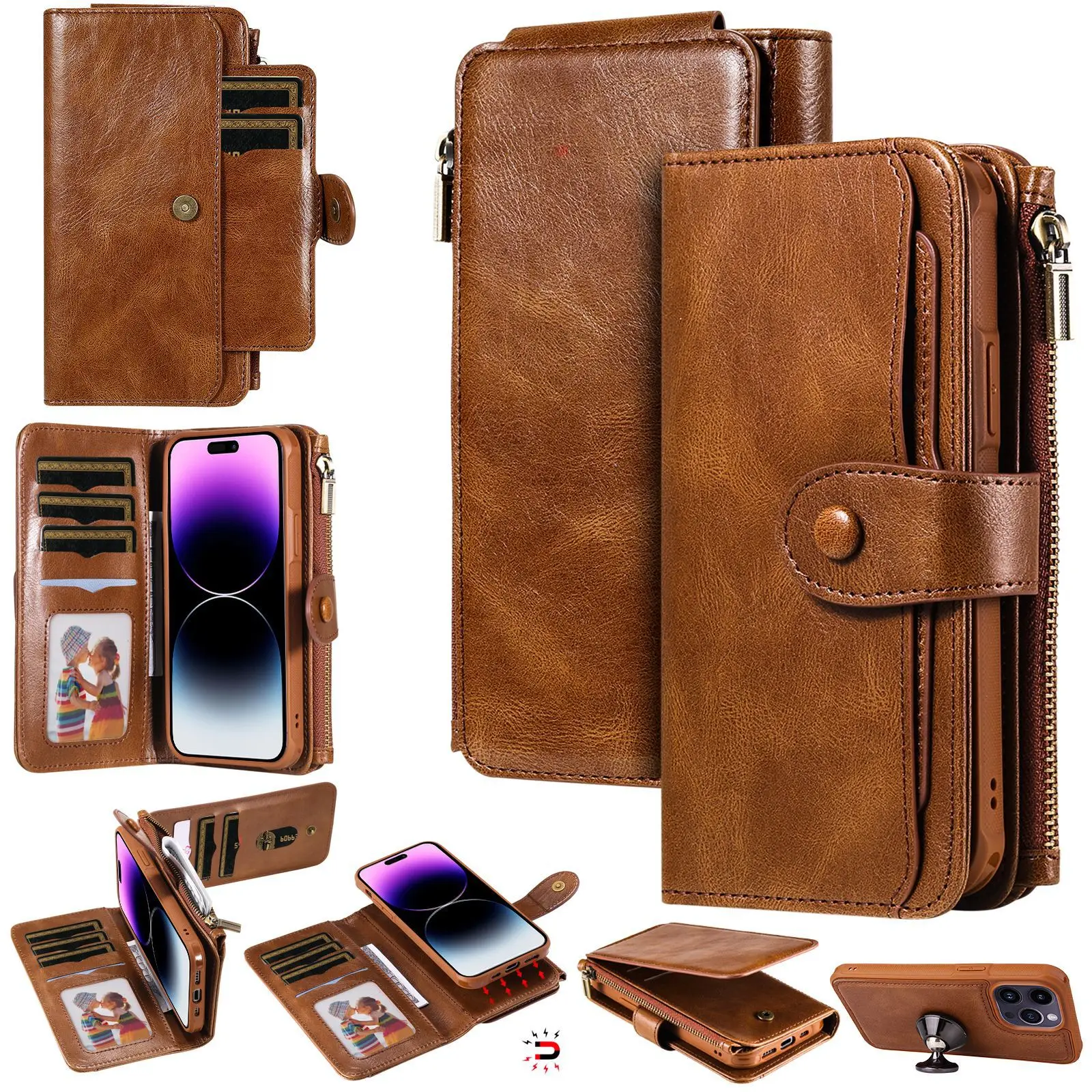 Деловой кожаный флип-чехол на молнии для телефона iPhone 15 Pro Max 13 12 11 14 Plus