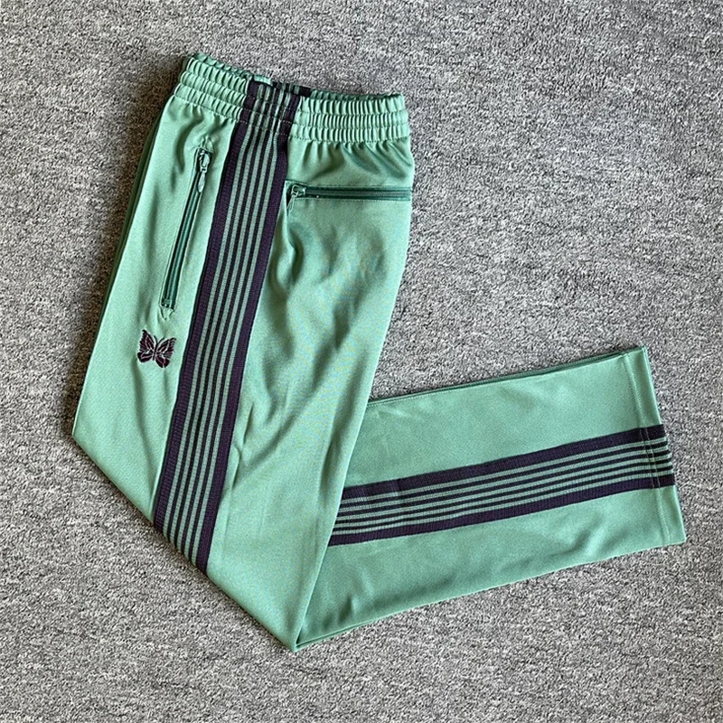 

New Purple Stripe Needles Green Sweatpants Men Women Embroidered Butterfly AWGE Drawstring Track Pants Hip Hop