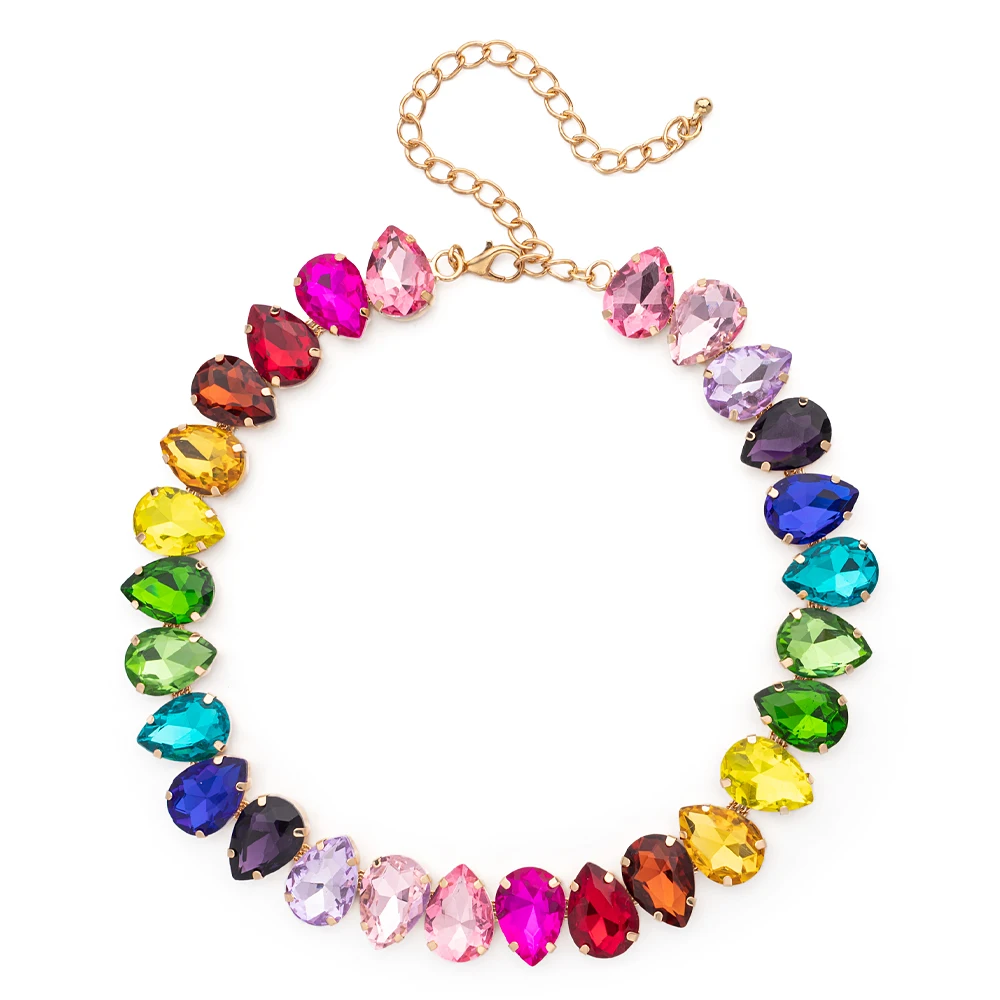 Красочное ожерелье со стразами 14x18 мм, хрустальные подвески, чокер для женщин, прозрачные бусины в форме бриллианта, ювелирные изделия для искусственных бриллиантов