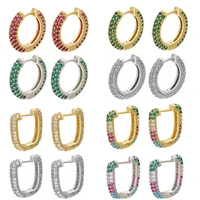 qmhje hoop earrings rainbow cubic zirconia jewelry enamel geometric round rectangle cz gold silver color brass circle
