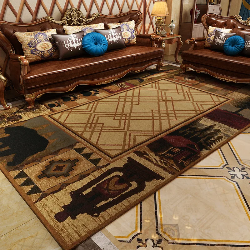 

European Retro Luxury Big Carpet Living Room Ethnic Persian Geometric Printed 3D Rugs Soft Floor Mat Bedroom Non-Slip Area Rug