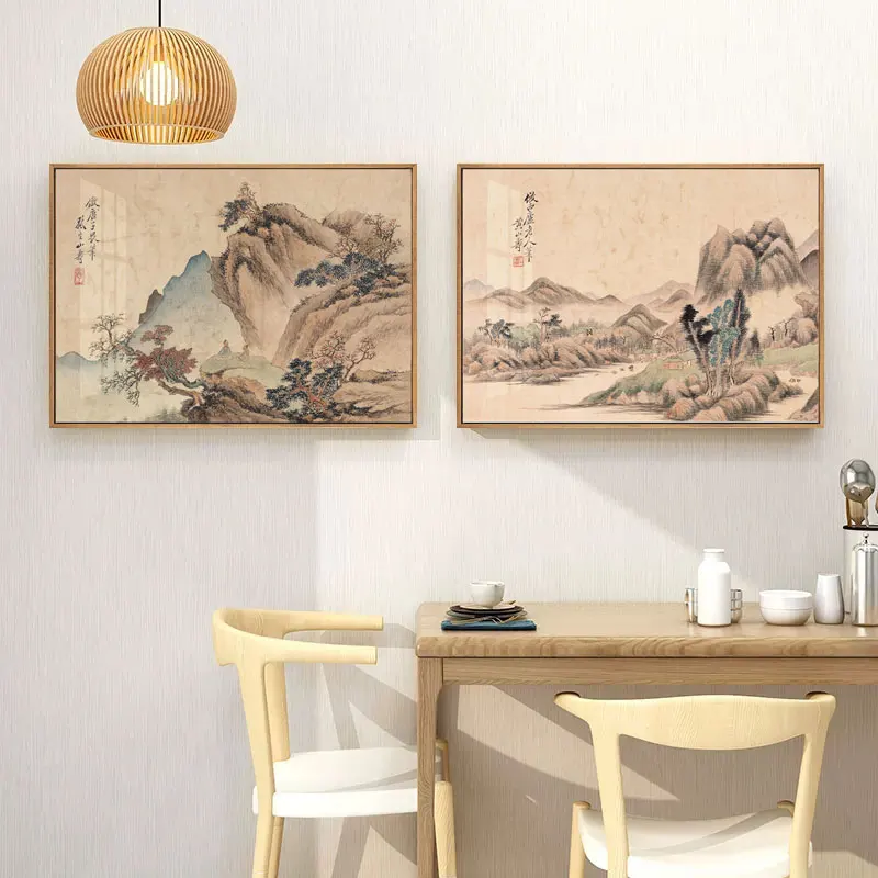 Винтажный китайский пейзаж стиль холст прикроватное украшение настенная