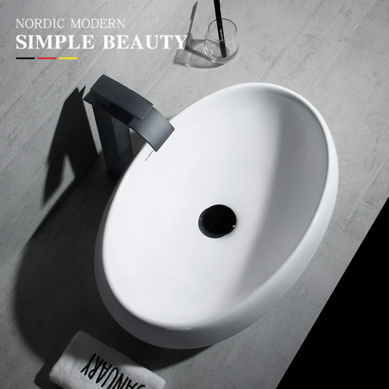 

Fashion Oval Ceramic Pedestal Sinks Washbasins Bathroom Hotel Washbasin Home Improvement Bathroom Fixture Minimalist Household