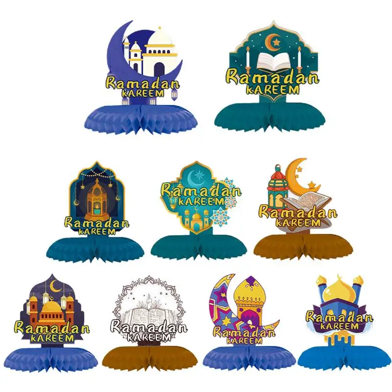 

Eid Crafts деревянный декор, 9 шт. Рамадан, лампа, украшения, ранняя звезда, Декор, мусульманские здания, настольные украшения для