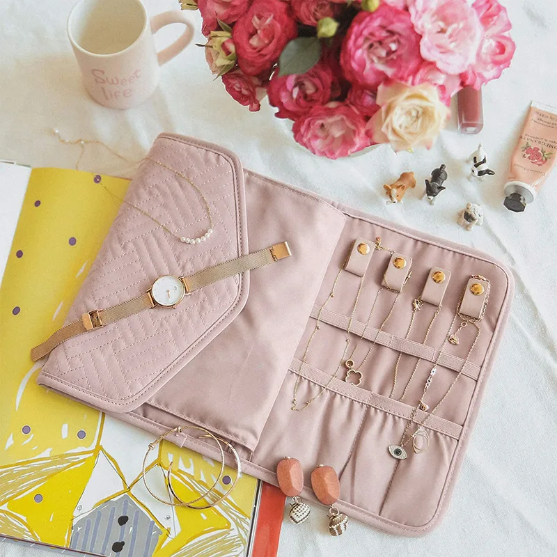 1Pcs Foldable Jewelry Case Roll Travel Jewelry Organizer Portable Journey Earrings Rings Diamond Necklaces Brooches Storage Bag