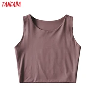 tangada 2022 new women summer basic strethy crop tank top sleeveless backless female casual tops 2b28