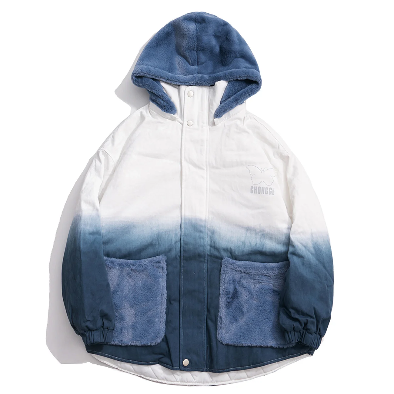 

Hip Hop Parka Jackets Men Women Streetwear Removable Gradient Jacket Coat Winter Butterfly Print Harajuku Jacket Outwear