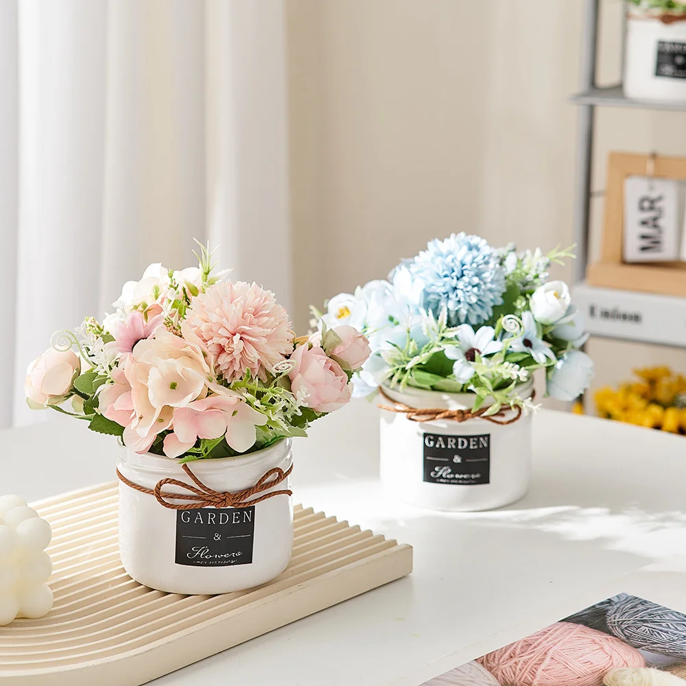 

Креативный букет роз, искусственные цветы, керамический цветочный горшок, домашний декор, свадебные украшения для гостиной, аксессуары для ...