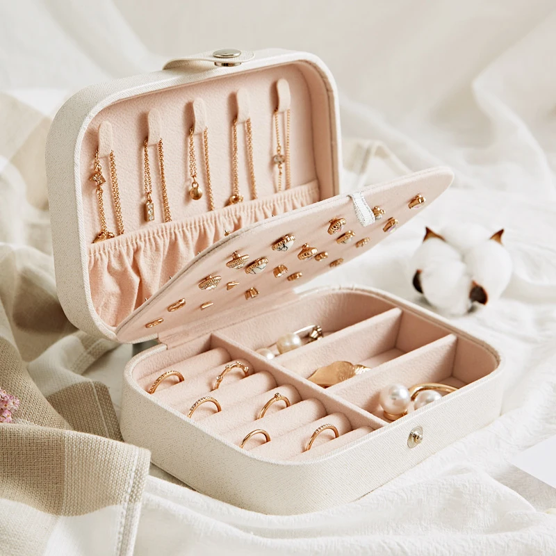 

Jewelry Organizer Display Travel Jewelry Case Boxes Portable Locket Necklace Jewelry Box Leather Storage Earring Ring Holder