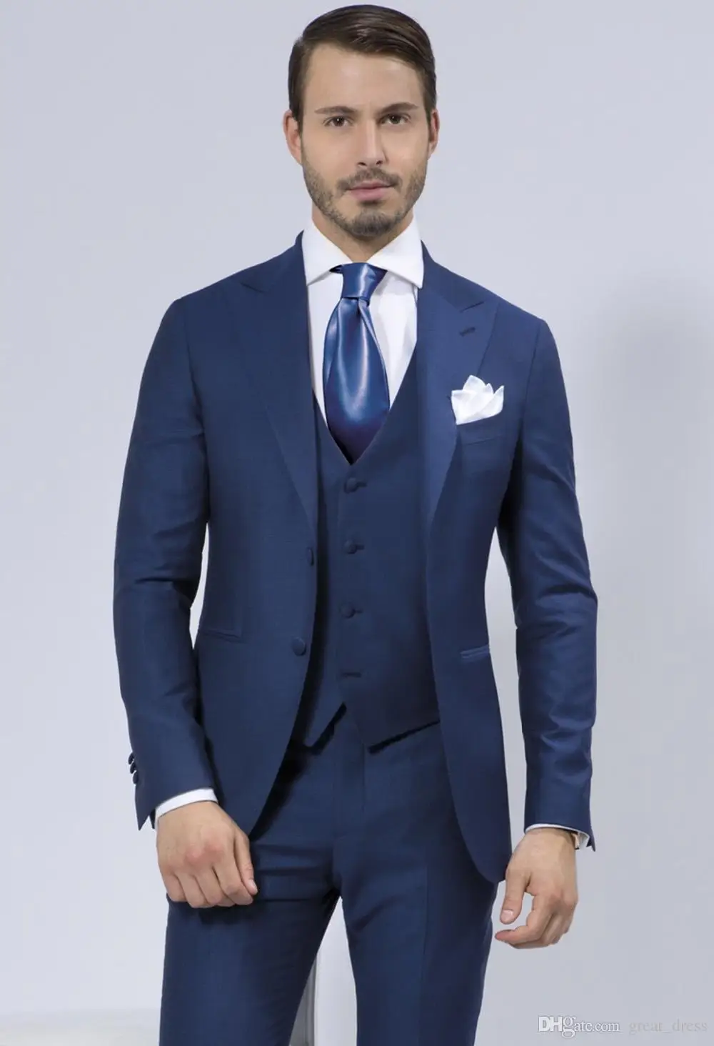 

2022 Custom Made Blue Mens Suits For Wedding Groom Prom Masculino Trajes De Hombre Blazer For Man 3Pieces(Jacket+Pant+Vest+Tie)