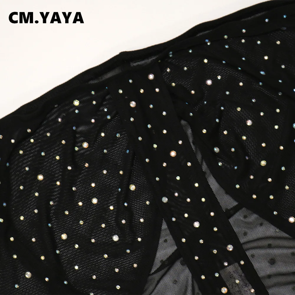 Соблазнительный женский сетчатый комплект из 3 предметов CM.YAYA с кристаллами и