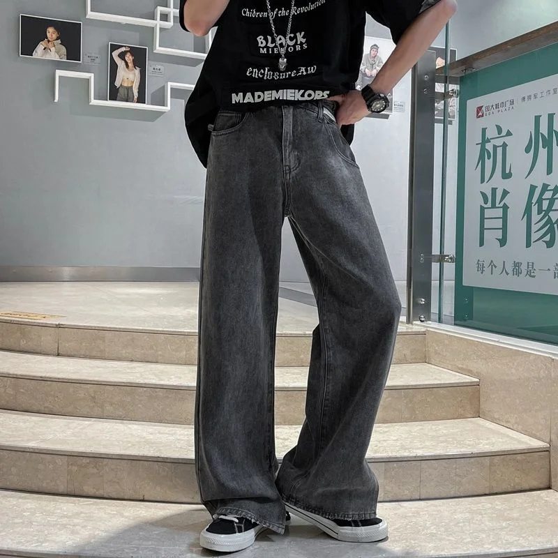 Blue/Grey Baggy Jeans Men Fashion Casual Straight Jeans Men Streetwear Hip Hop Loose Wide Leg Denim Pants Mens Trousers S-3XL