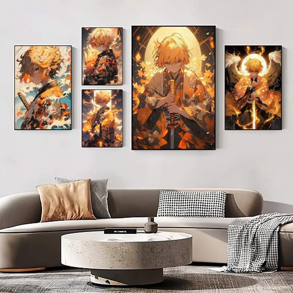 

Demon Slayer Agatsuma Zenitsu Poster Self-adhesive Art Retro Kraft Paper Sticker DIY Room Bar Cafe Vintage Decorative Painting