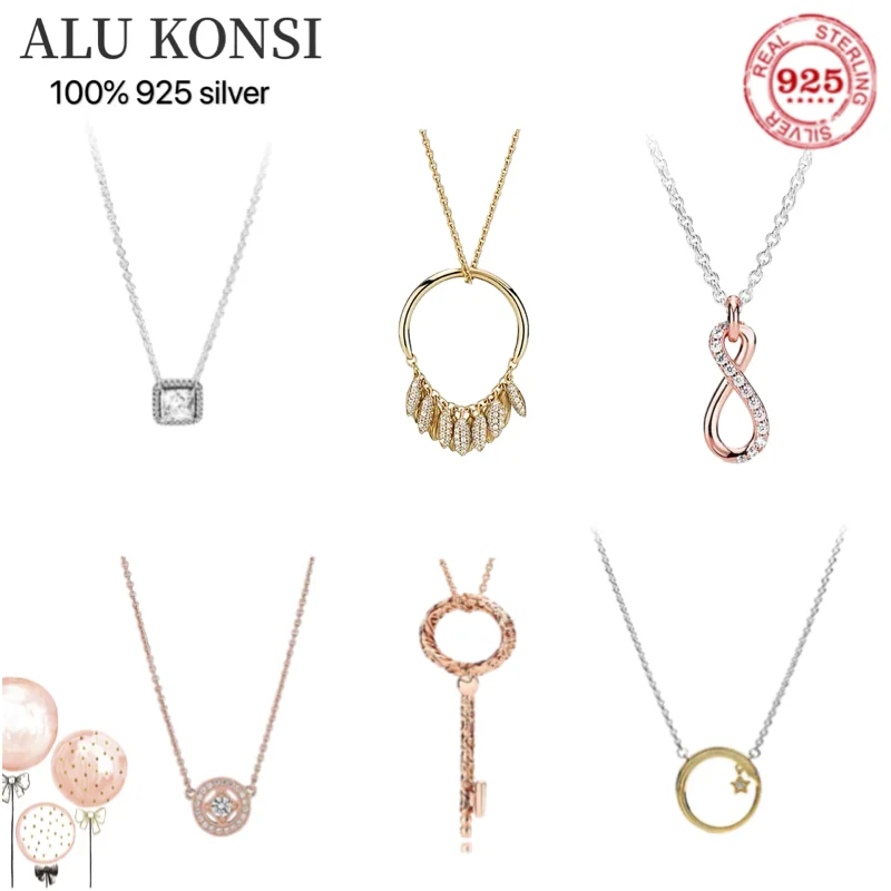 

FIT Original 925 Sterling Silver authentic pan necklace Love heart crystal For Women Rose gold fashion jewelry wedding gift FIT