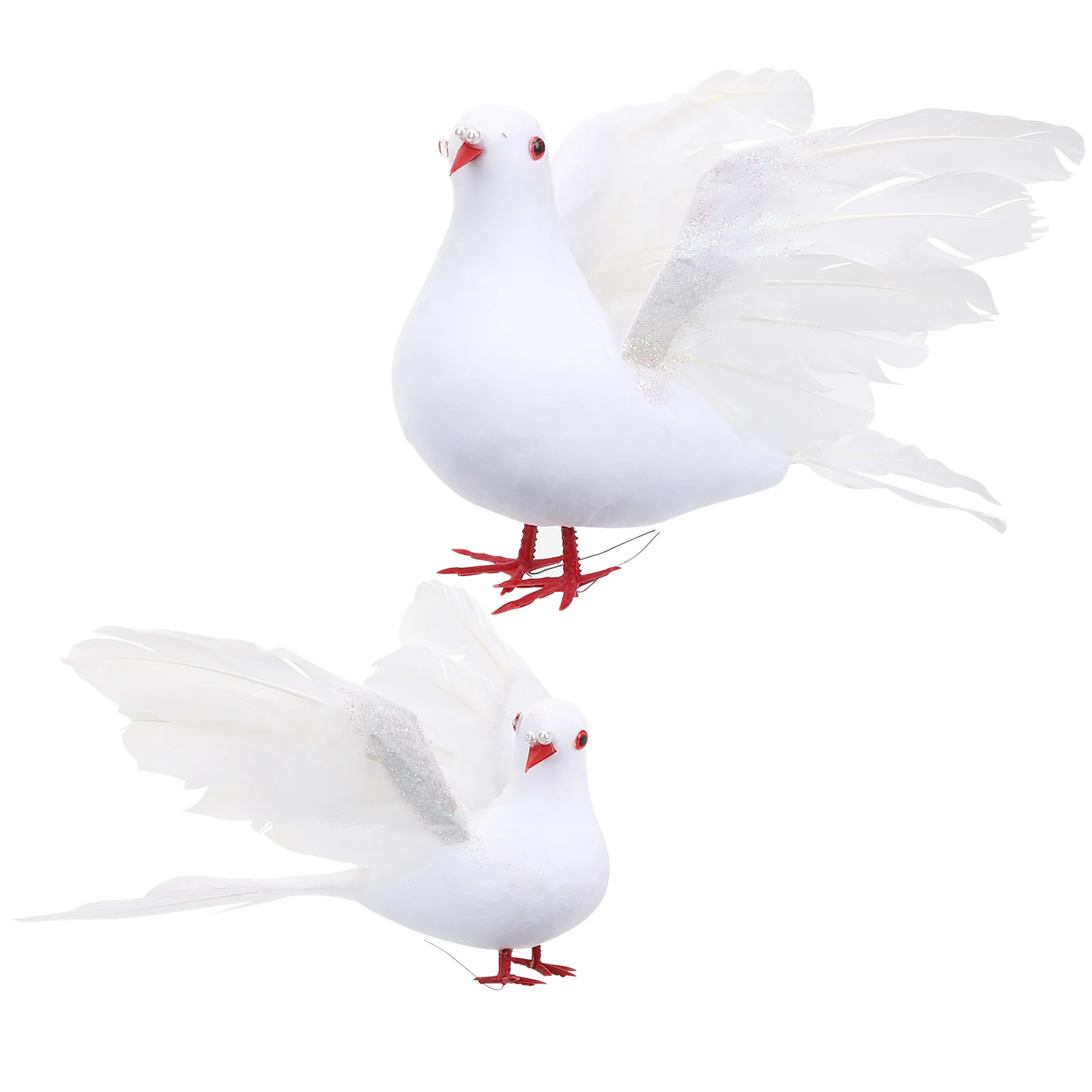

2 Pcs Lawn Pigeon Birds Artificial Feathered Garden Dove Statue White Decor Fake Outdoor Home Accessories Foam Doves Craft
