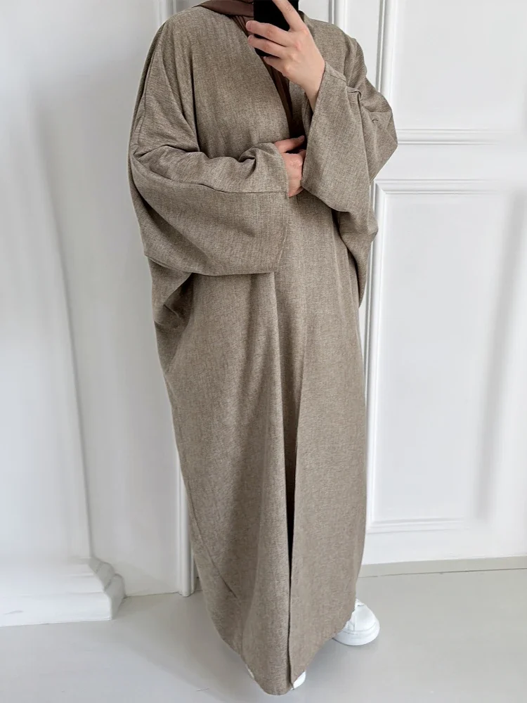 Ид Кимоно Льняная Открытая Абая для Женщин Дубай Простая Повседневная