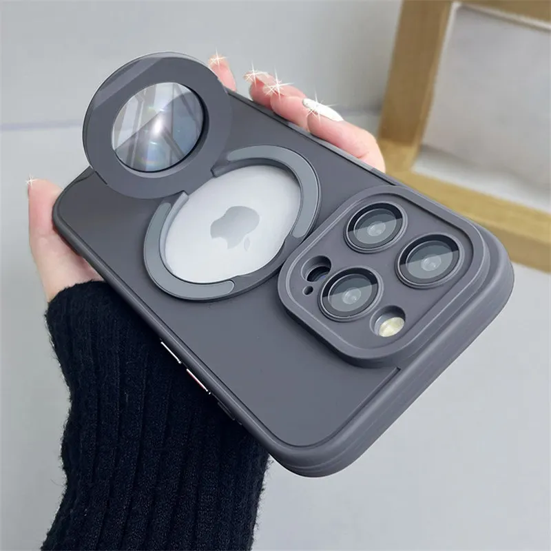 

Luxury Wireless Charging For Magsafe Case For iPhone 13 14 15 Pro Max Invisible Bracket Magnetic Matte Shockproof Bumper Cover