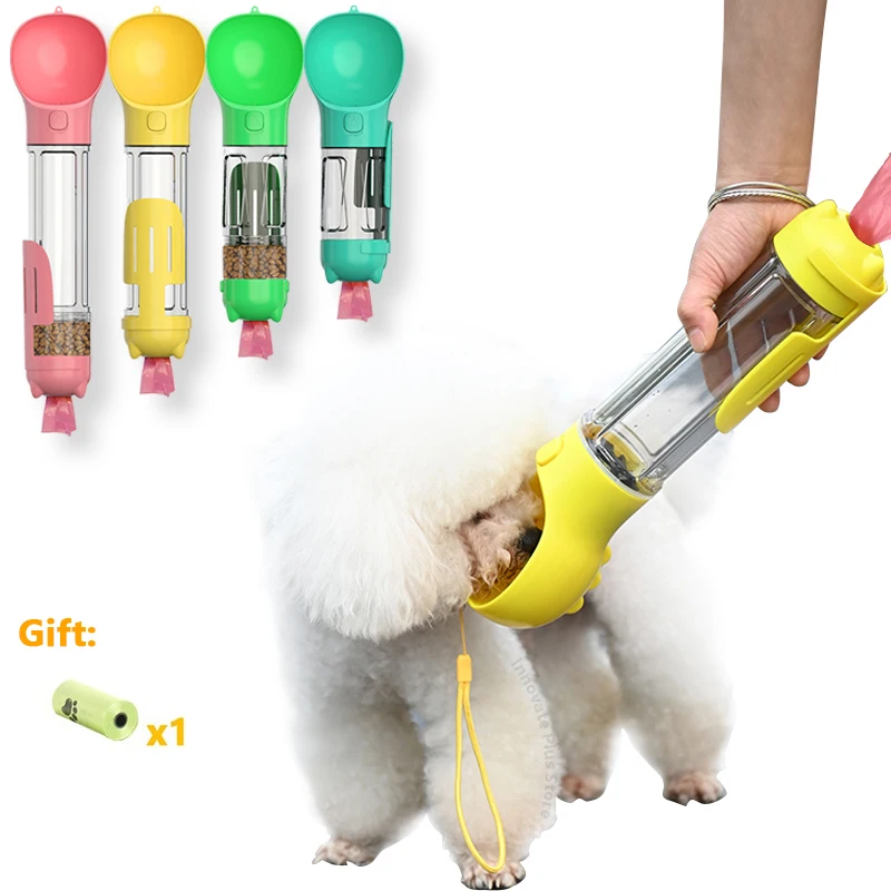 

3 in 1 Portable Cat Dog Water Bottle Food Feeder Drinker Poop Dispenser Leak-proof Multifunctional Dog Travel Water Bottle