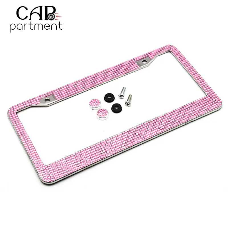 

Universal Car License Plate Frame Label Cover Portable Silver Diamond Bling Glitter Crystal Rhinestone Holder Bracket Durable