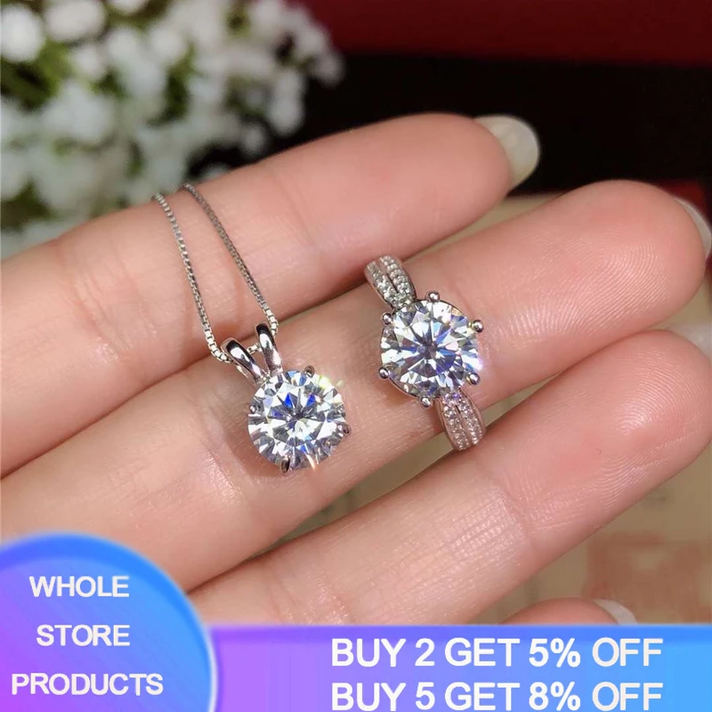 

Yanleyu Luxury Bridal Wedding Jewelry Set Silver Color 2 Carat Round Cubic Zircon Engagement Ring Necklace for Women