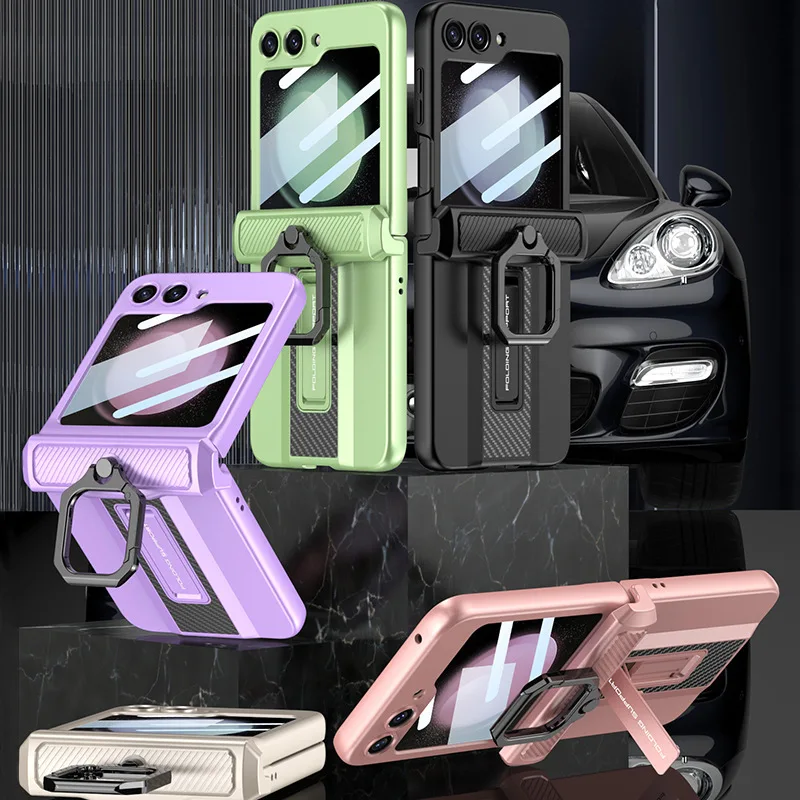

Case for Samsung Z Flip5 Phone Case Magnetic Hinge with Ring Bracket Shell Membrane Integrated All-Inclusive Protective Cover