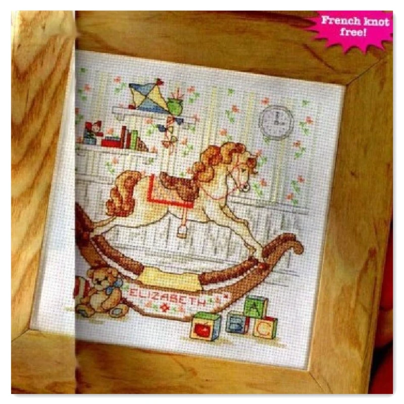

Small wooden horse cross stitch package 18ct 14ct 11ct cloth cotton silk thread embroidery DIY handmade needlework