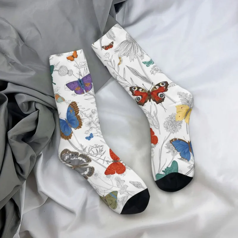 

Осенне-зимние Смешные винтажные носки унисекс с бабочками и дикими цветами дышащие баскетбольные Носки
