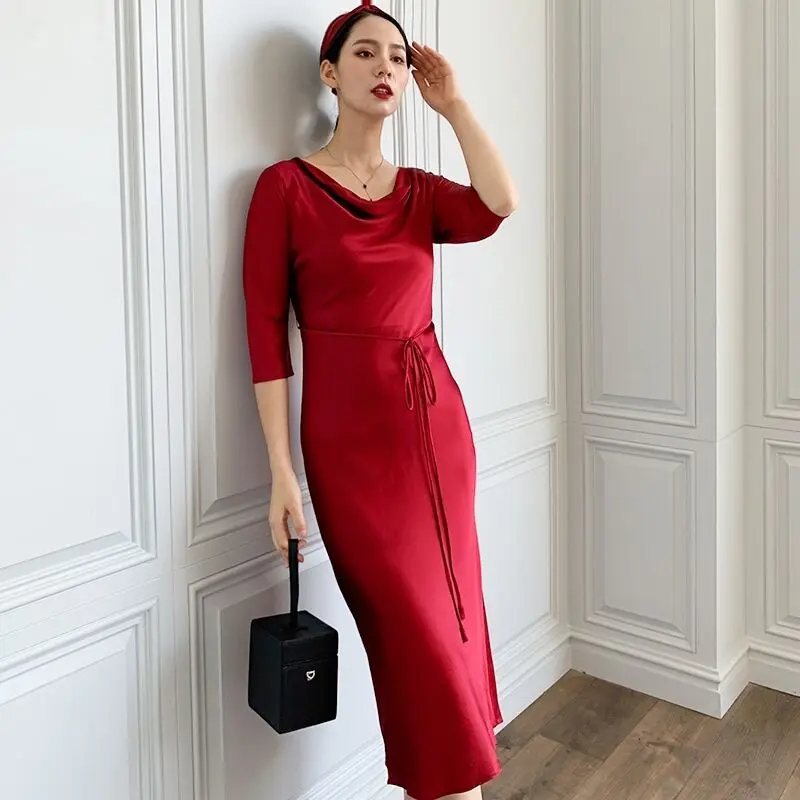 

Silk Evening Dresses Women's Clothing Backless Sexy Satin Women Summer Spaghetti S Dress Female Casual Party Dresses Red