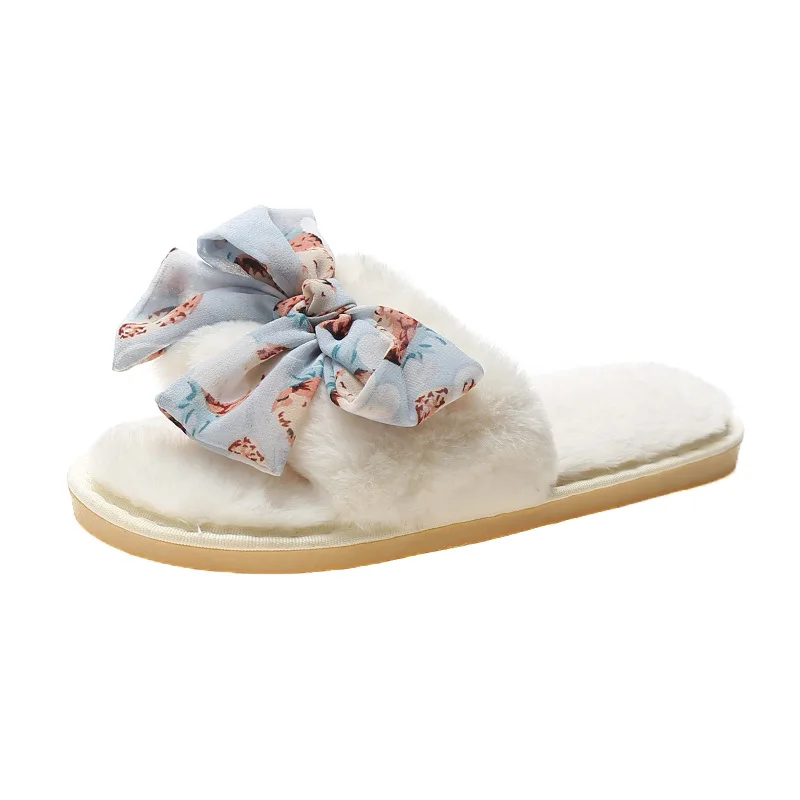 

2022 European and American bow fashion plush home ok open toe cotton mop 3348