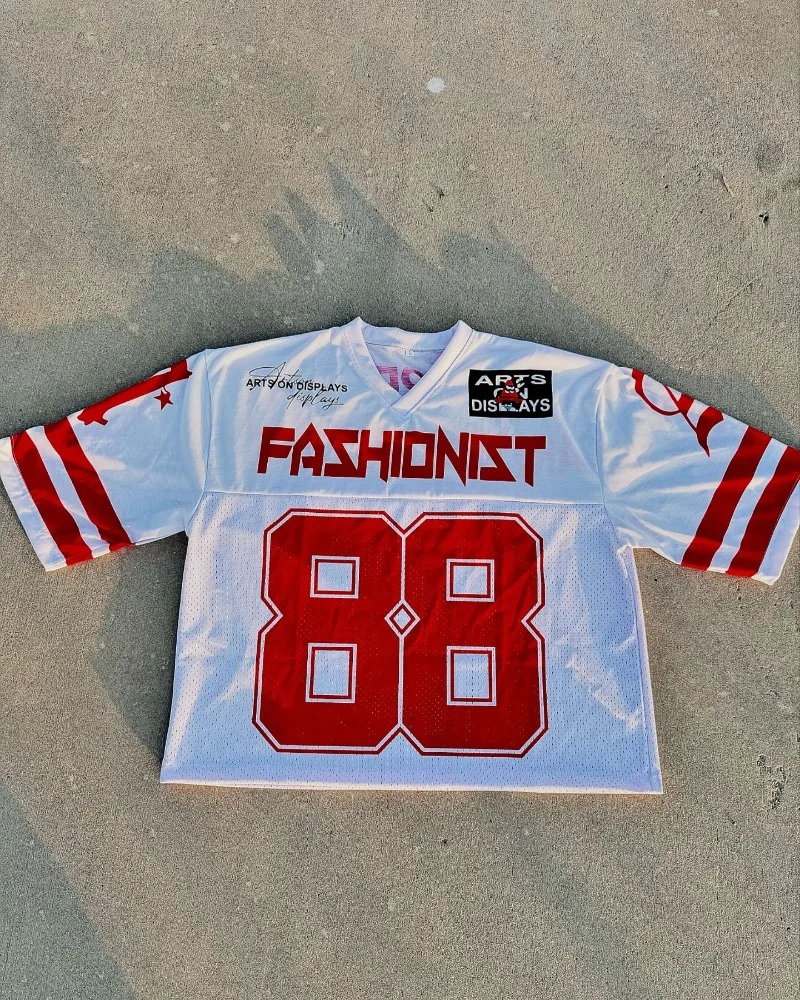 Новая американская рубашка в стиле хип-хоп с v-образным вырезом и принтом для