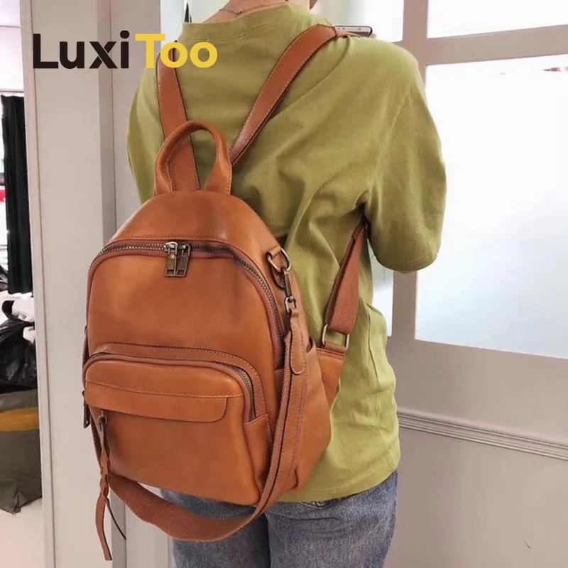 

Женский дорожный рюкзак из натуральной кожи, винтажный школьный ранец на плечо из воловьей кожи, модные портфели для книг, умеренная школьная сумка