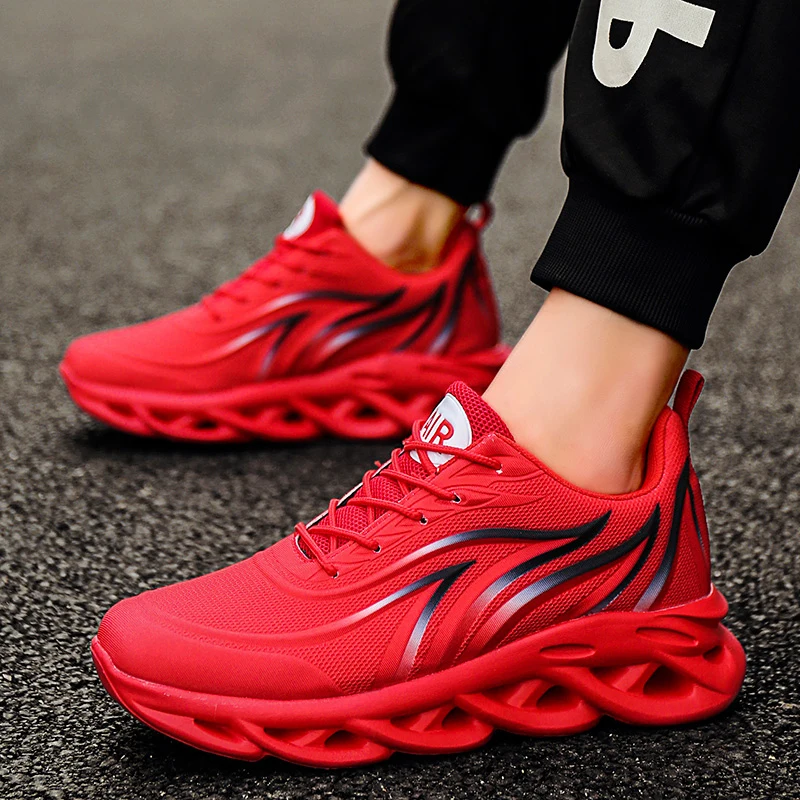 Hot Sale Red Running Shoes Men Sneakers Lace-up Mens Sports Shoes Lightweight Men's Running Sneakers Outdoor Athletic Trainers
