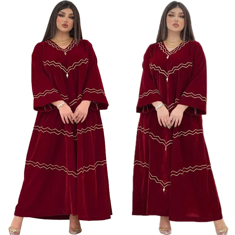 New Winter Muslim Women Velvet Dress Moroccan Kaftan Dubai Long Robe Jubah Turkey Arabic Evening Hijab Vestidos Islamic Clothing