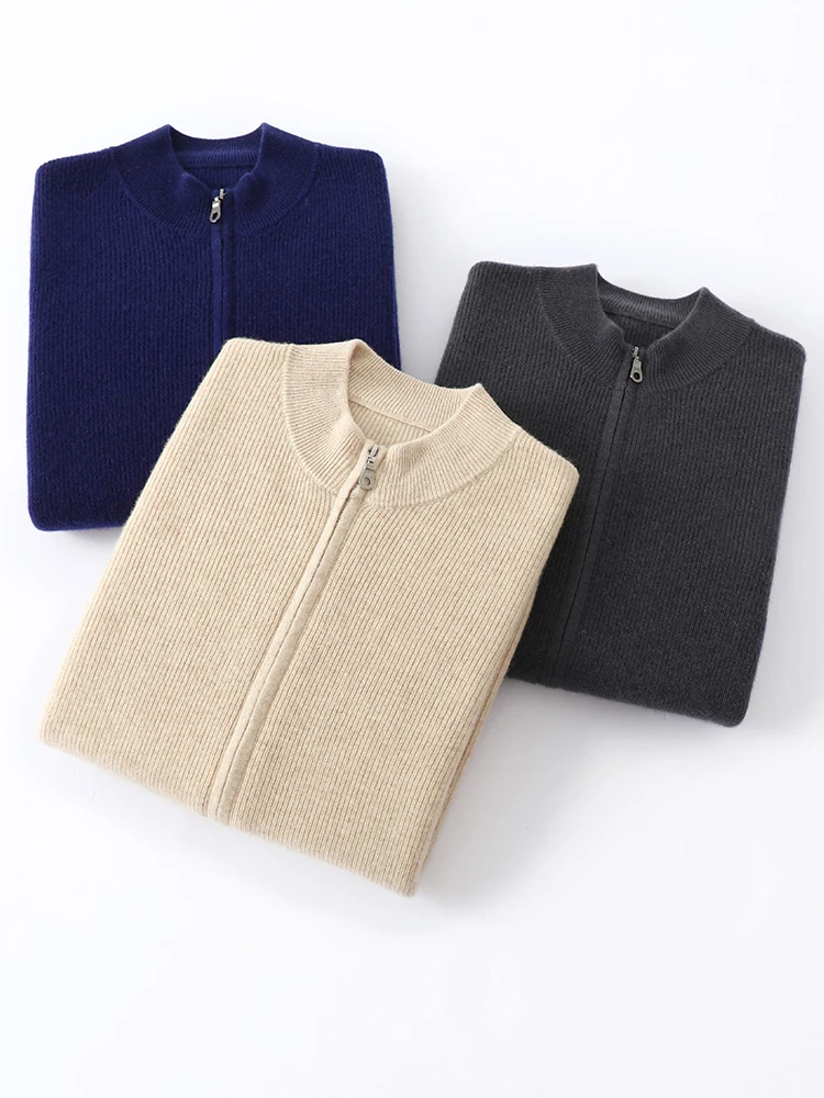 Мужской кашемировый свитер на молнии ANGEL черный утепленный Повседневный базовый