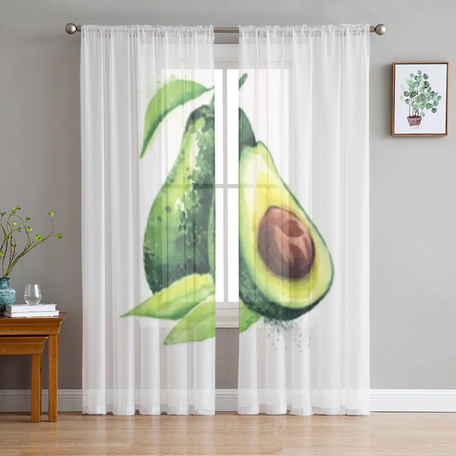 

Шторы акварельные ручной работы с авокадо, прозрачные Занавески Из Тюля для гостиной, спальни, кухни, домашние декоративные панели