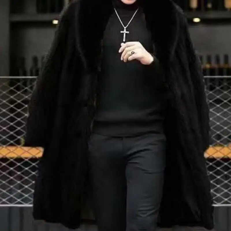

Autumn and Winter Men's New Personality Plus Size Fashion All-match Casual Long Lapel Loose Imitation Fox Fur Coat S-6XL