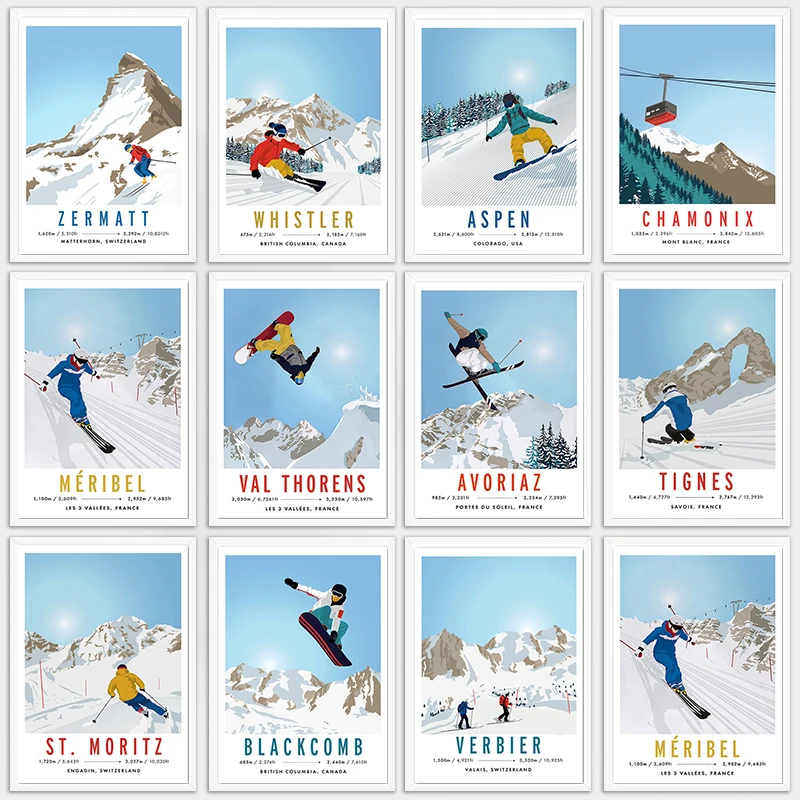 

Всемирно известный постер для горнолыжного курорта Тинь Aspen Verbier Avoriaz Настенная картина Печать на холсте картина для гостиной домашний деко...