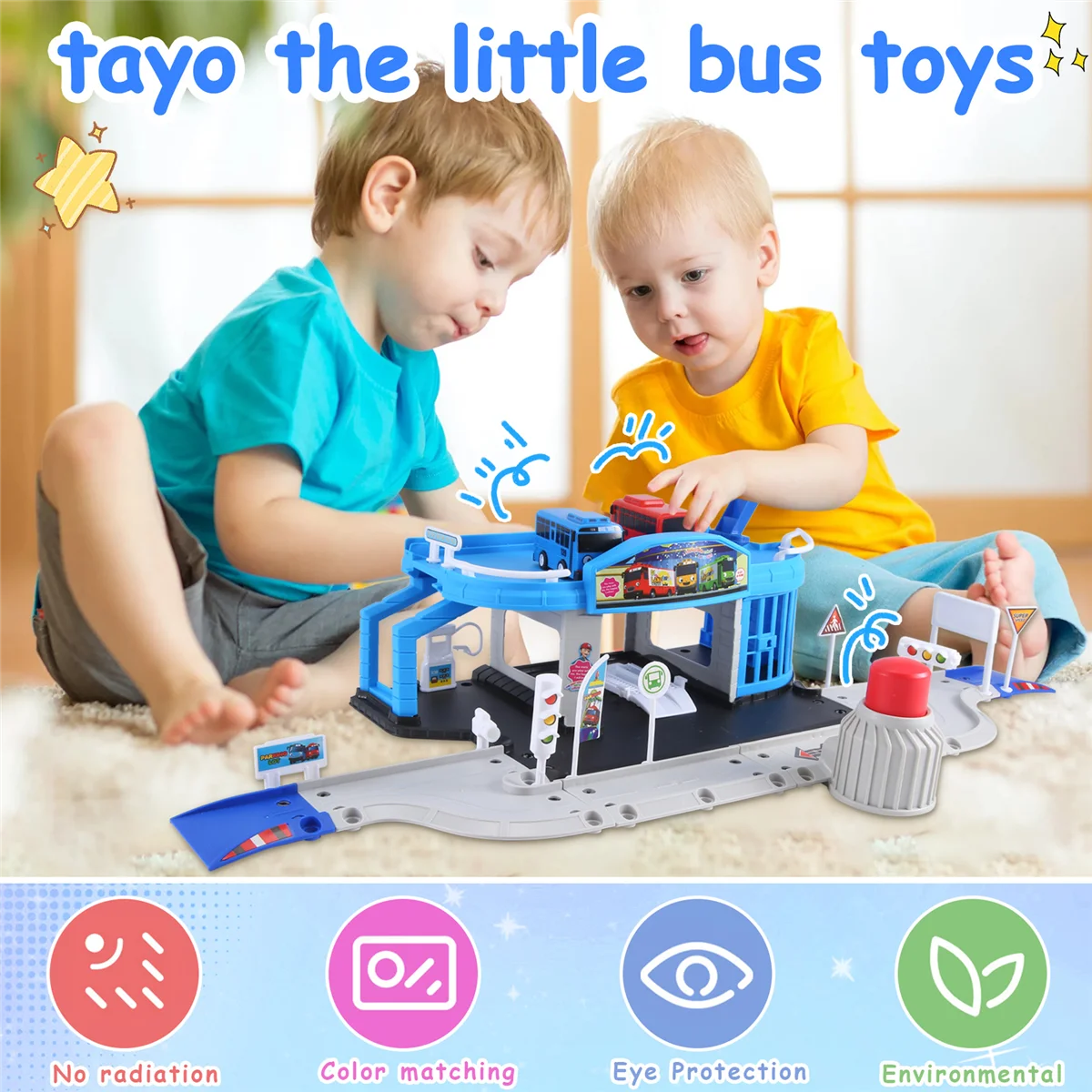 Набор Tayo Little Bus с героями мультфильмов собранная автобусная станция парковка