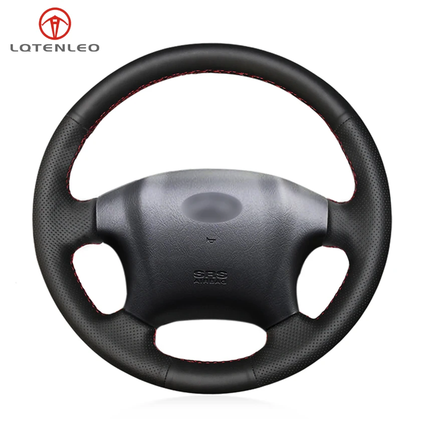 

LQTENLEO Black Genuine Leather Hand Sew Car Steering Wheel Cover For Hyundai Tucson 2005 2006 2007 2008 2009