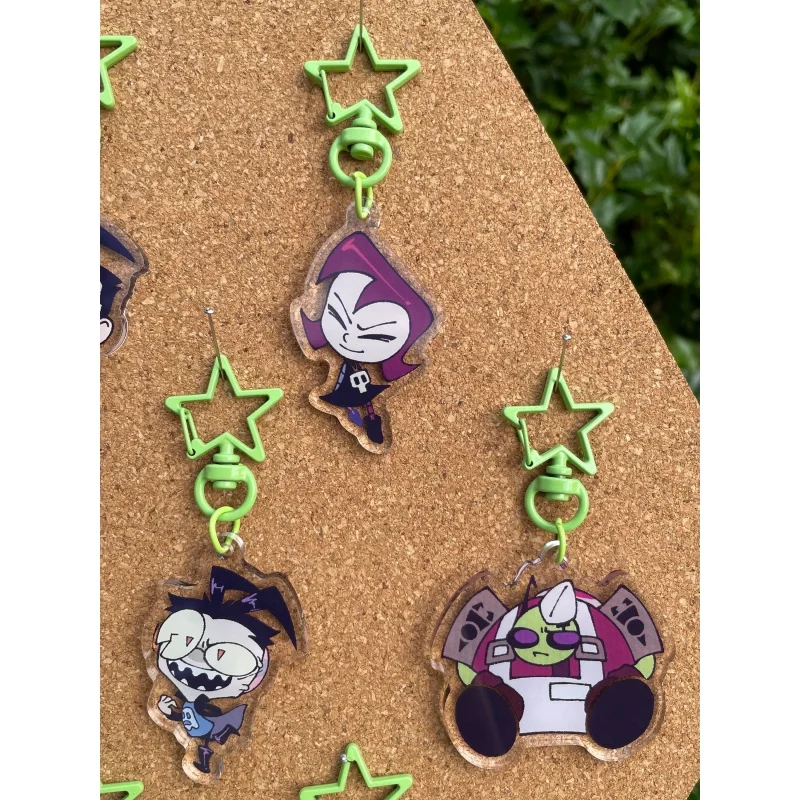 Брелок акриловый Invader Zim Zim Dib Gaz 5 см, зеленый, с застежкой-звездой, мультяшный, для сумки, классический анимационный мерч, коллекционный подарок (art.: 3920dc4f702df) - 3920dc4f702df