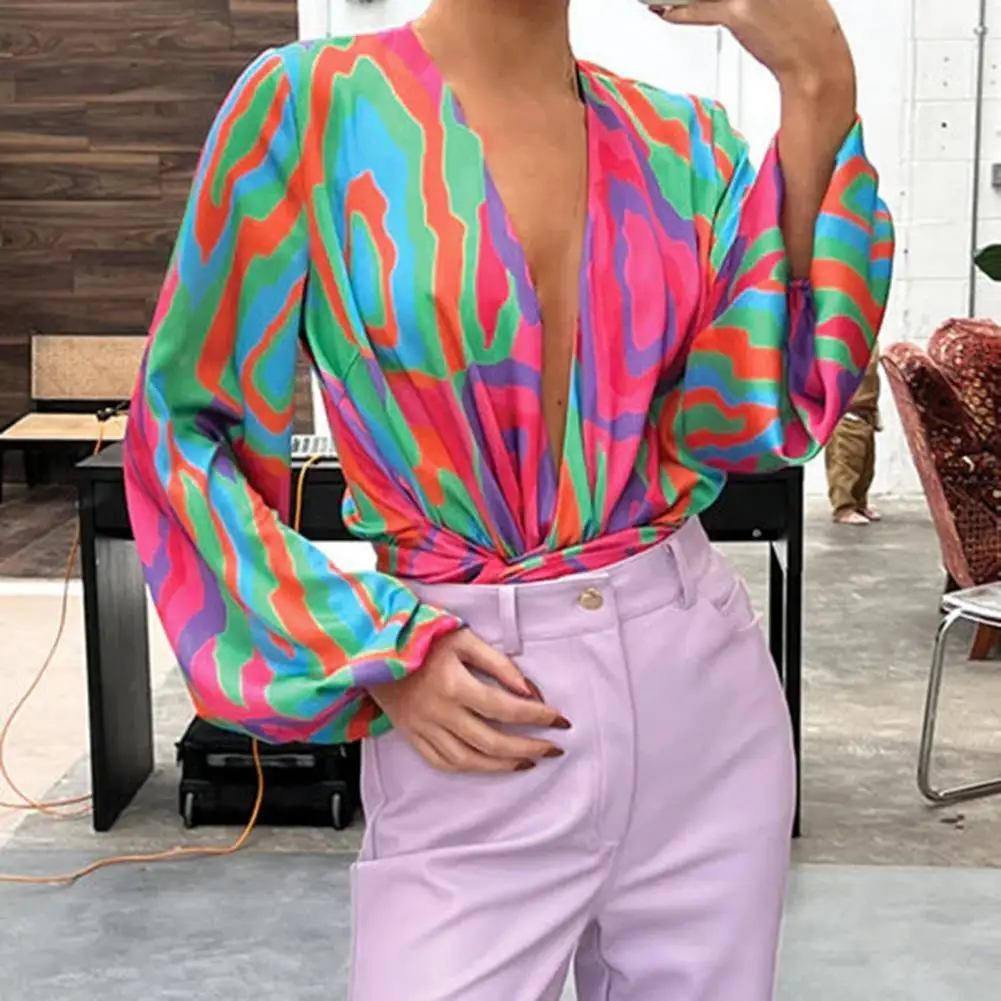 

Stylish Ladies Office Shirt Commuter Clothes Blouse Shirt Patchwork Long Lantern Sleeves