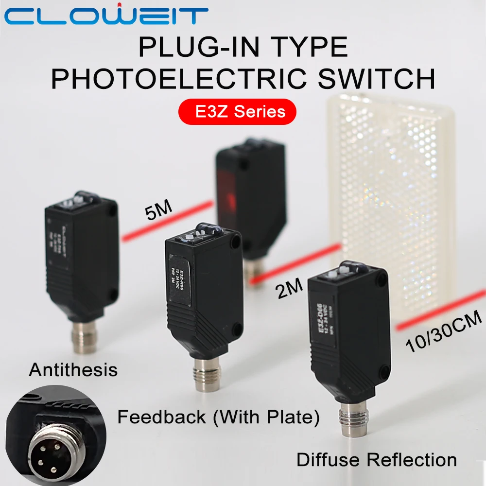 

Cloweit 10cm Diffuse 5m Through Beam 2m Mirror Surface Detection Retro Reflect Photoelectric Proximity Sensor Switch E3Z-R66 R86
