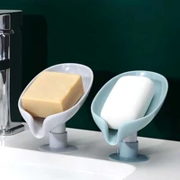 new leaf shaped bathroom soap dish double row hole draining vertical suction cup kitchen tableware sponge storage tray bathroom
