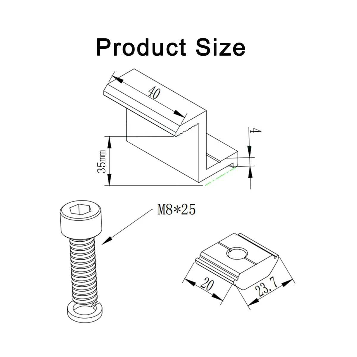 

Pack of 8 Solar Module Brackets, Solar Panel Holder, End Clamp, Adjustable, Fixing Solar Module Holder (35 mm)
