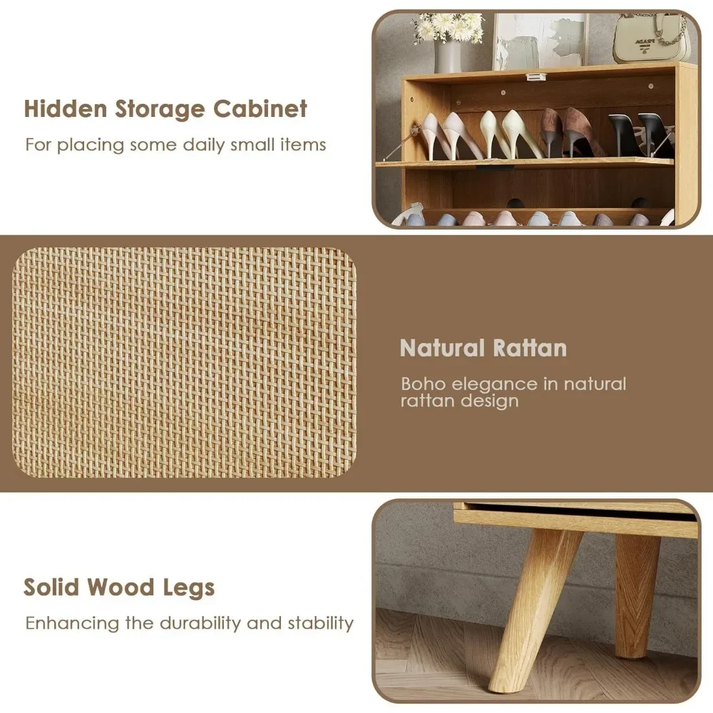 Шкаф для обуви из ротанга шкаф прихожей с двумя откидными ящиками и скрытым