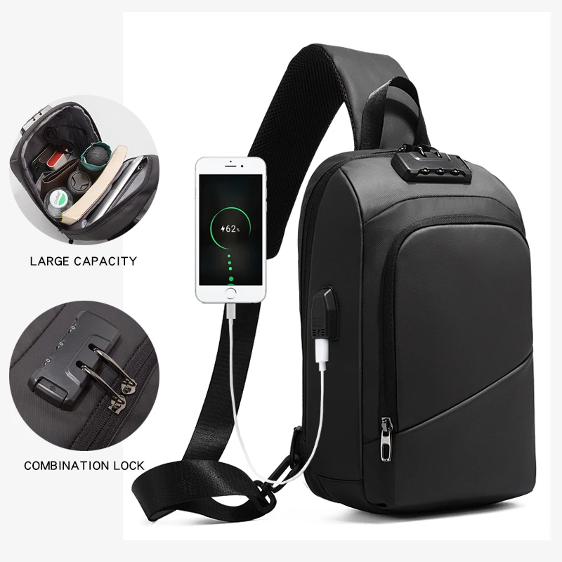 

Anti-theft Lock Upscale Chest Bag Men Shoulder Bags USB Charging Crossbody Bags Summer Short Trip Travel Messengers Bag Unisex