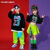 boys hip hop sweatshirt cargo pants girls crop top street dance mini skirt jogger child streetwear kids jazz costume clothes set