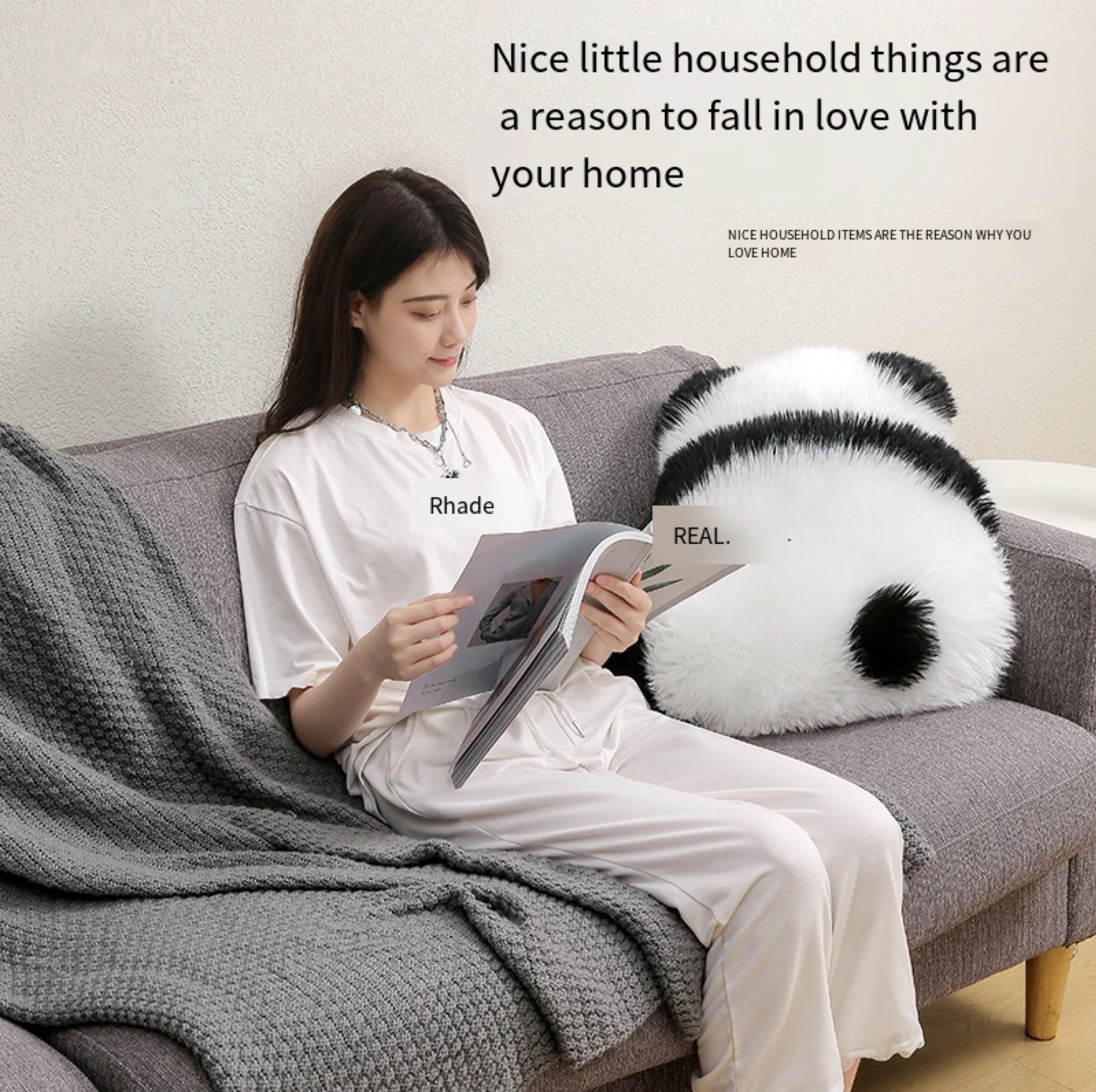 

Подушка для спины с имитацией шерсти панда, милая подушка для изголовья кровати, дивана, гостиной, украшение для дома, радость от Petting A Cat